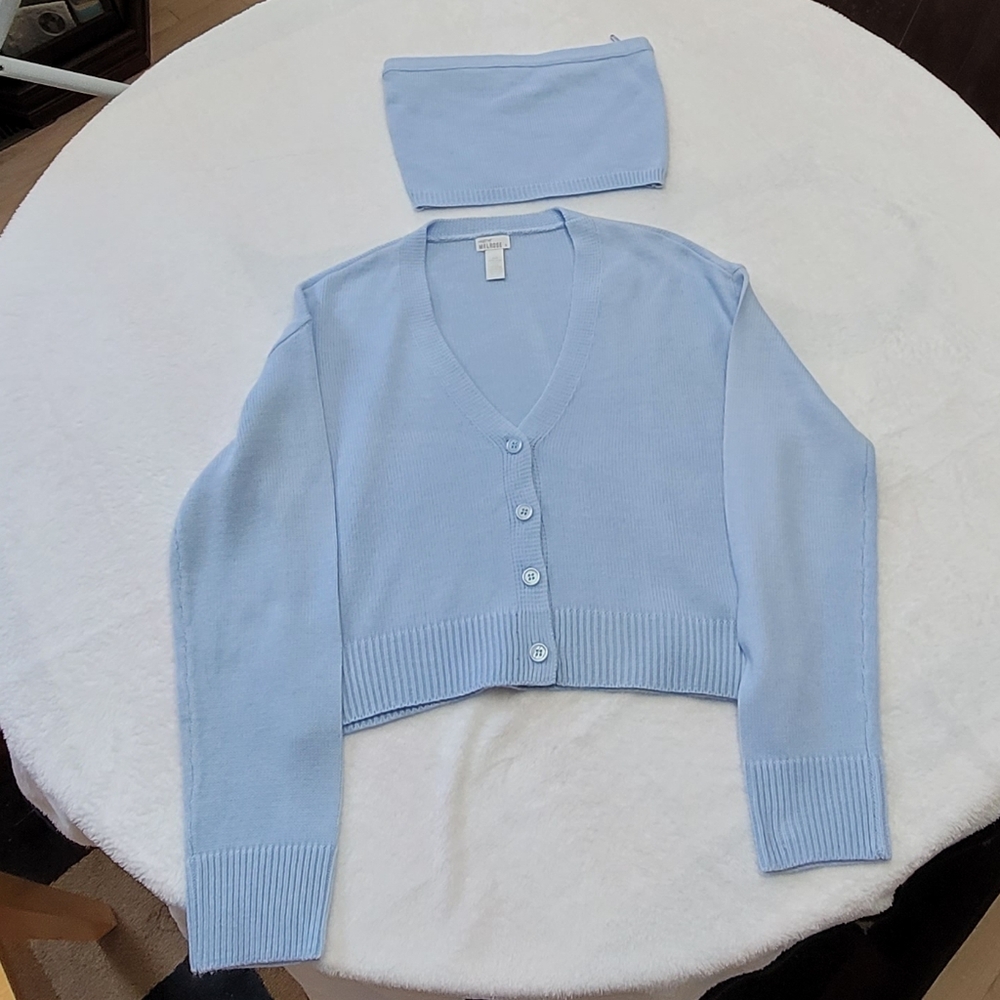 West of Melrose Light Blue Cardigan w/ tube top
